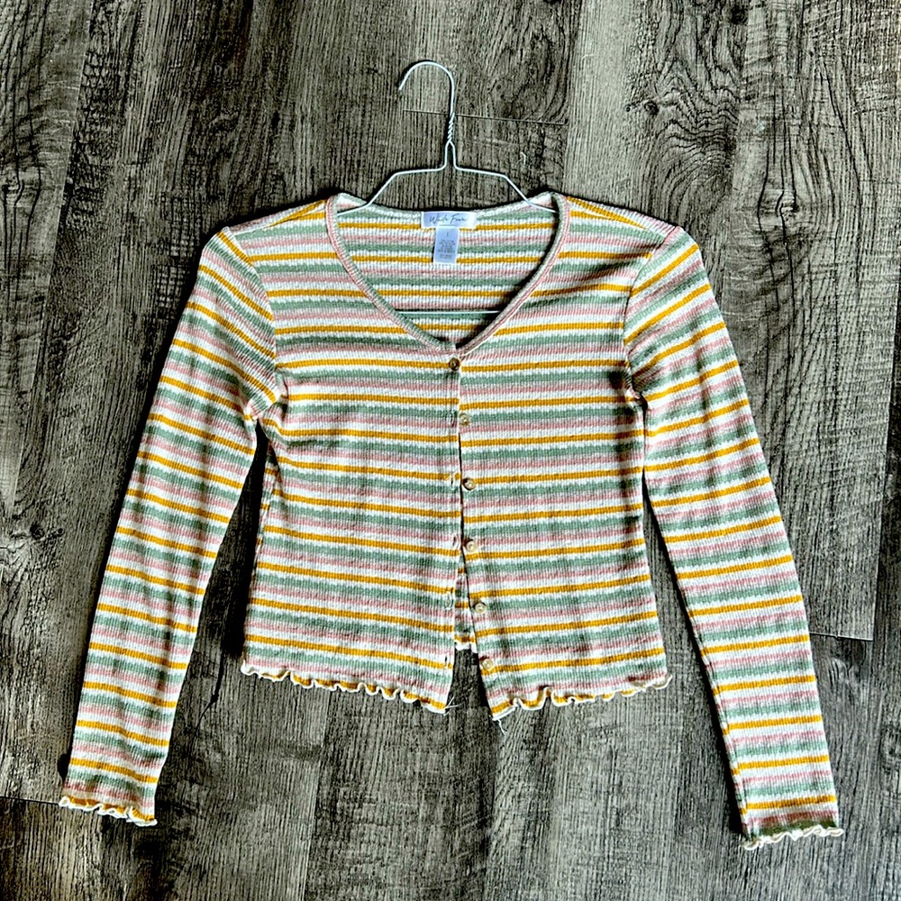 Striped kids Large White Fawn long sleeve buttoned shirt